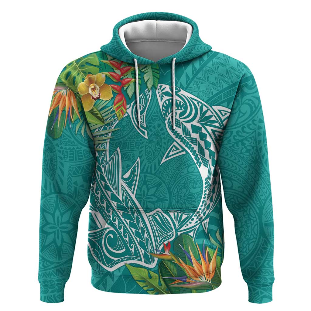 Polynesia Hoodie Sharks Duo Tropical Teal LT7 Pullover Hoodie Teal - Polynesian Pride