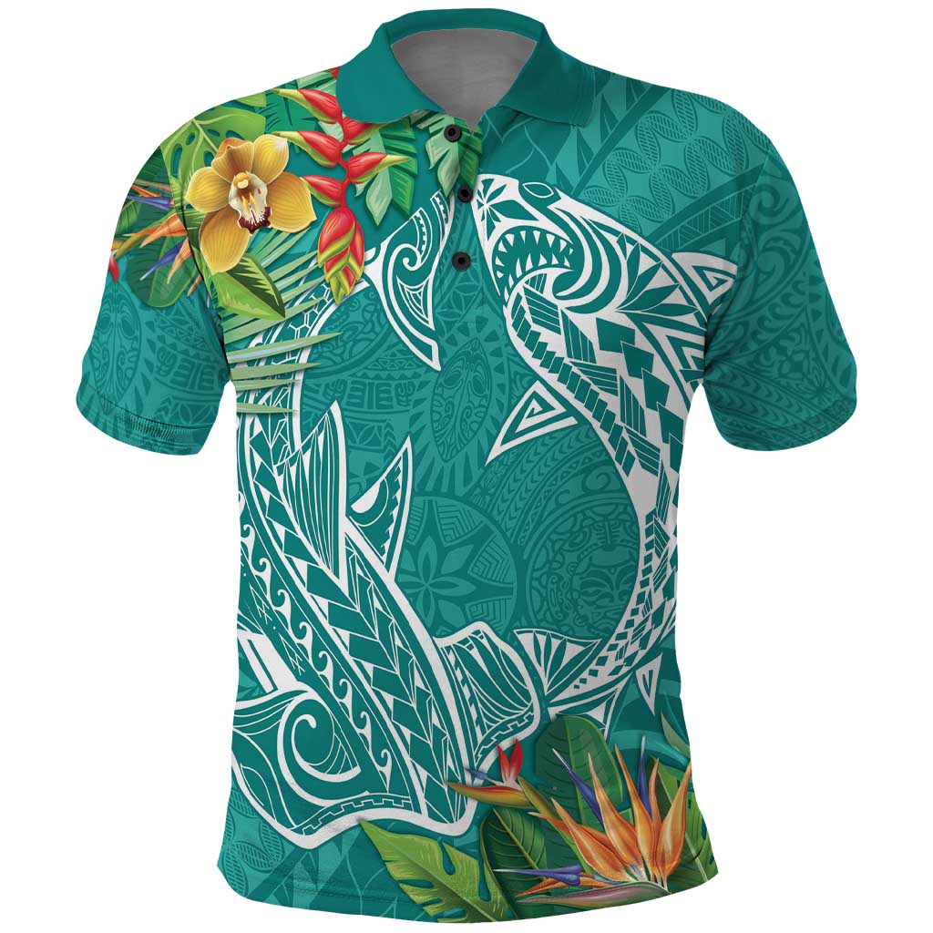 Polynesia Polo Shirt Sharks Duo Tropical Teal LT7 Teal - Polynesian Pride