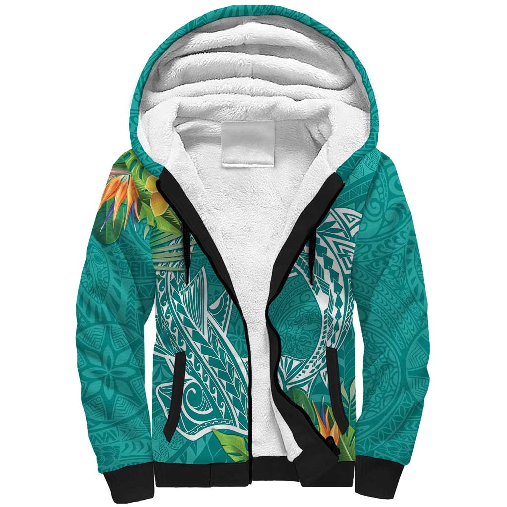 Polynesia Sherpa Hoodie Sharks Duo Tropical Teal LT7 Unisex Teal - Polynesian Pride