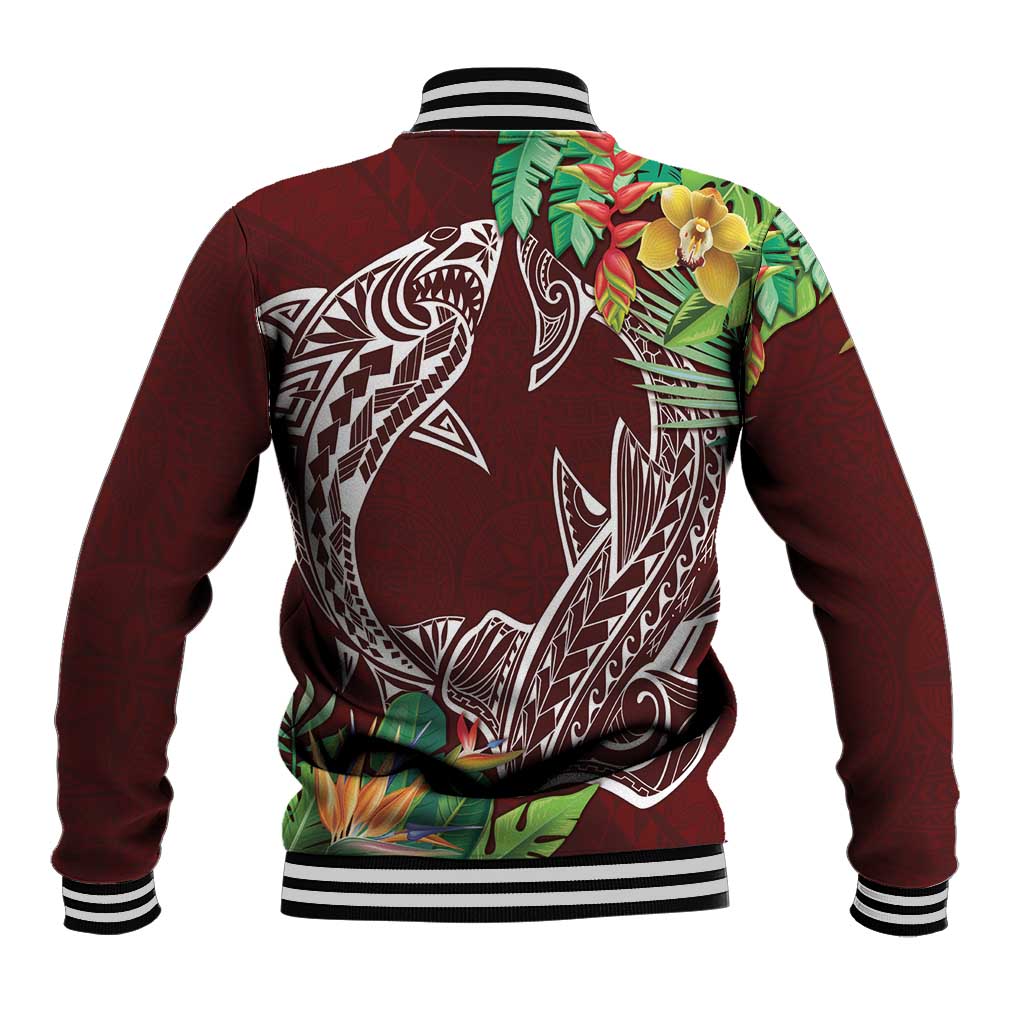 Polynesia Baseball Jacket Sharks Duo Tropical Oxblood