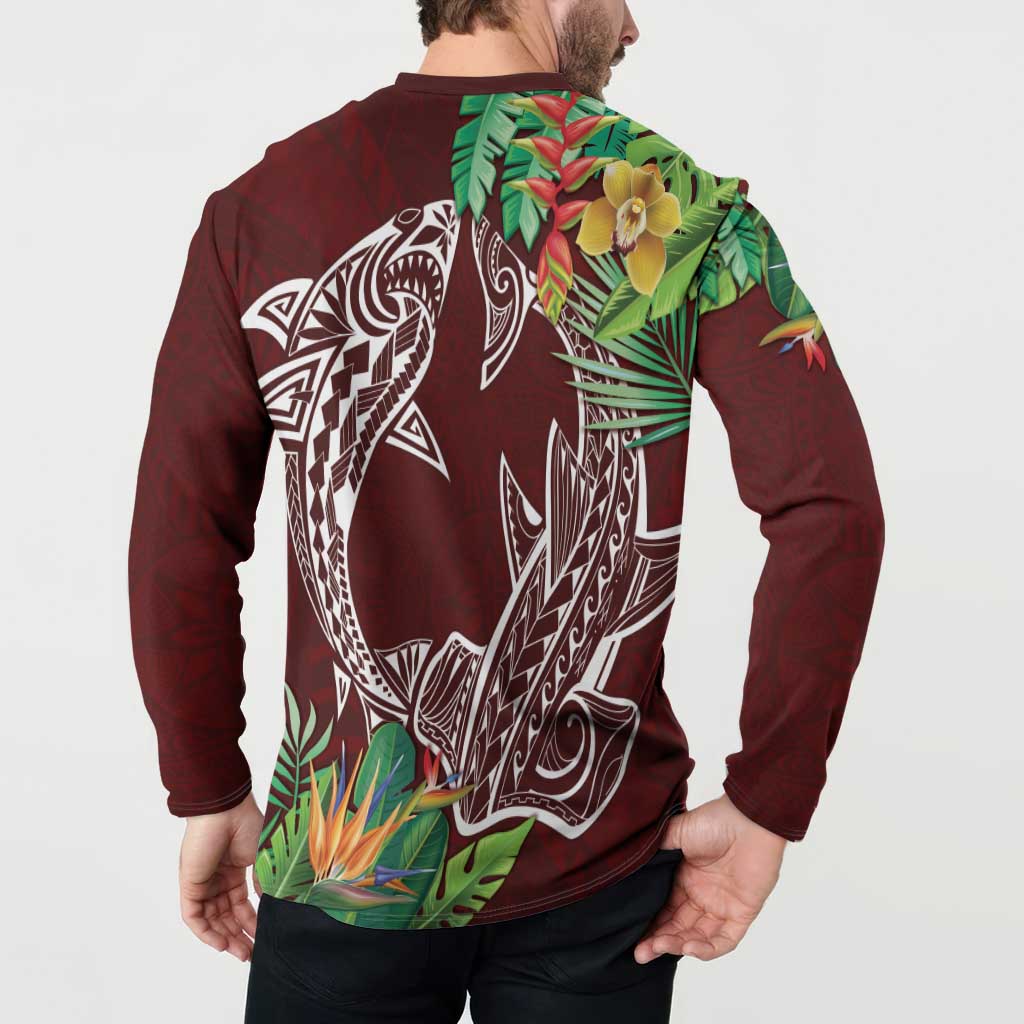 Polynesia Button Sweatshirt Sharks Duo Tropical Oxblood