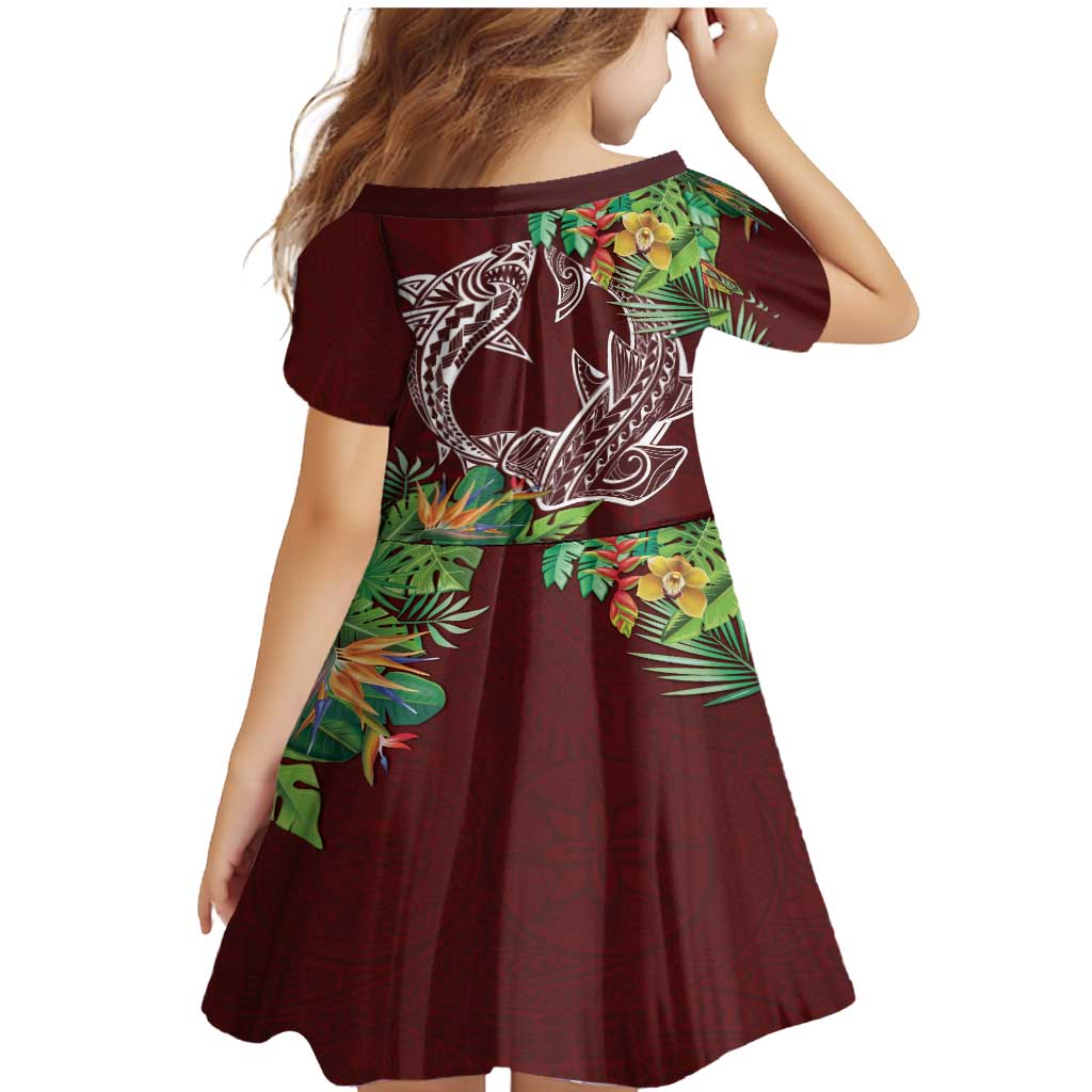 Polynesia Family Matching Mermaid Dress and Hawaiian Shirt Sharks Duo Tropical Oxblood LT7 - Polynesian Pride