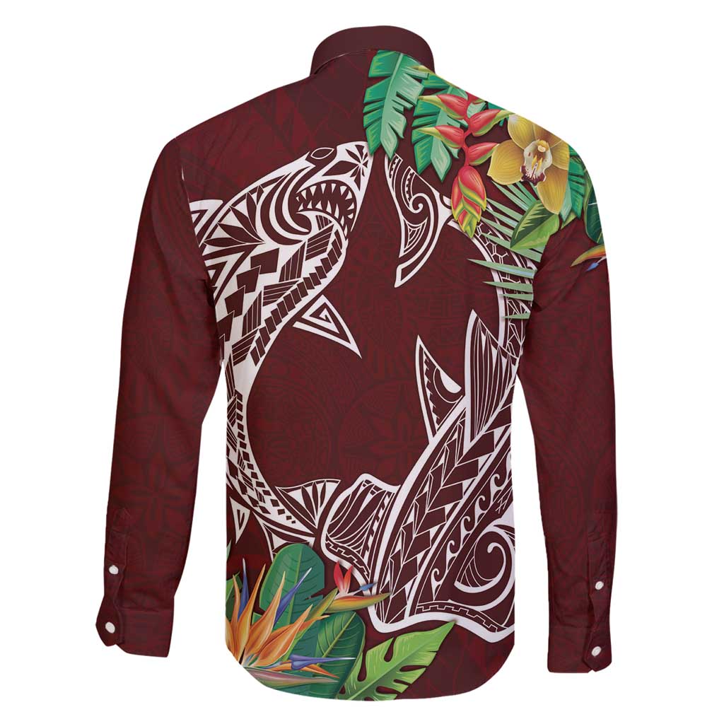 Polynesia Family Matching Mermaid Dress and Hawaiian Shirt Sharks Duo Tropical Oxblood LT7 - Polynesian Pride
