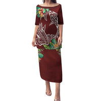 Polynesia Family Matching Puletasi and Hawaiian Shirt Sharks Duo Tropical Oxblood LT7 Mom's Dress Oxblood - Polynesian Pride