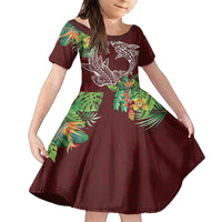 Polynesia Family Matching Short Sleeve Bodycon Dress and Hawaiian Shirt Sharks Duo Tropical Oxblood LT7 Daughter's Dress Oxblood - Polynesian Pride