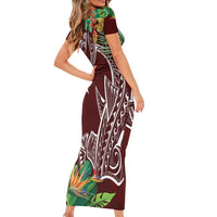Polynesia Family Matching Short Sleeve Bodycon Dress and Hawaiian Shirt Sharks Duo Tropical Oxblood LT7 - Polynesian Pride