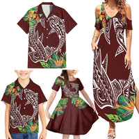Polynesia Family Matching Summer Maxi Dress and Hawaiian Shirt Sharks Duo Tropical Oxblood LT7 - Polynesian Pride