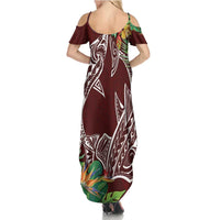 Polynesia Family Matching Summer Maxi Dress and Hawaiian Shirt Sharks Duo Tropical Oxblood LT7 - Polynesian Pride
