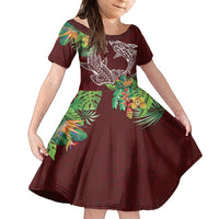 Polynesia Family Matching Tank Maxi Dress and Hawaiian Shirt Sharks Duo Tropical Oxblood LT7 Daughter's Dress Oxblood - Polynesian Pride