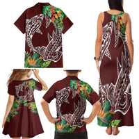 Polynesia Family Matching Tank Maxi Dress and Hawaiian Shirt Sharks Duo Tropical Oxblood LT7 - Polynesian Pride