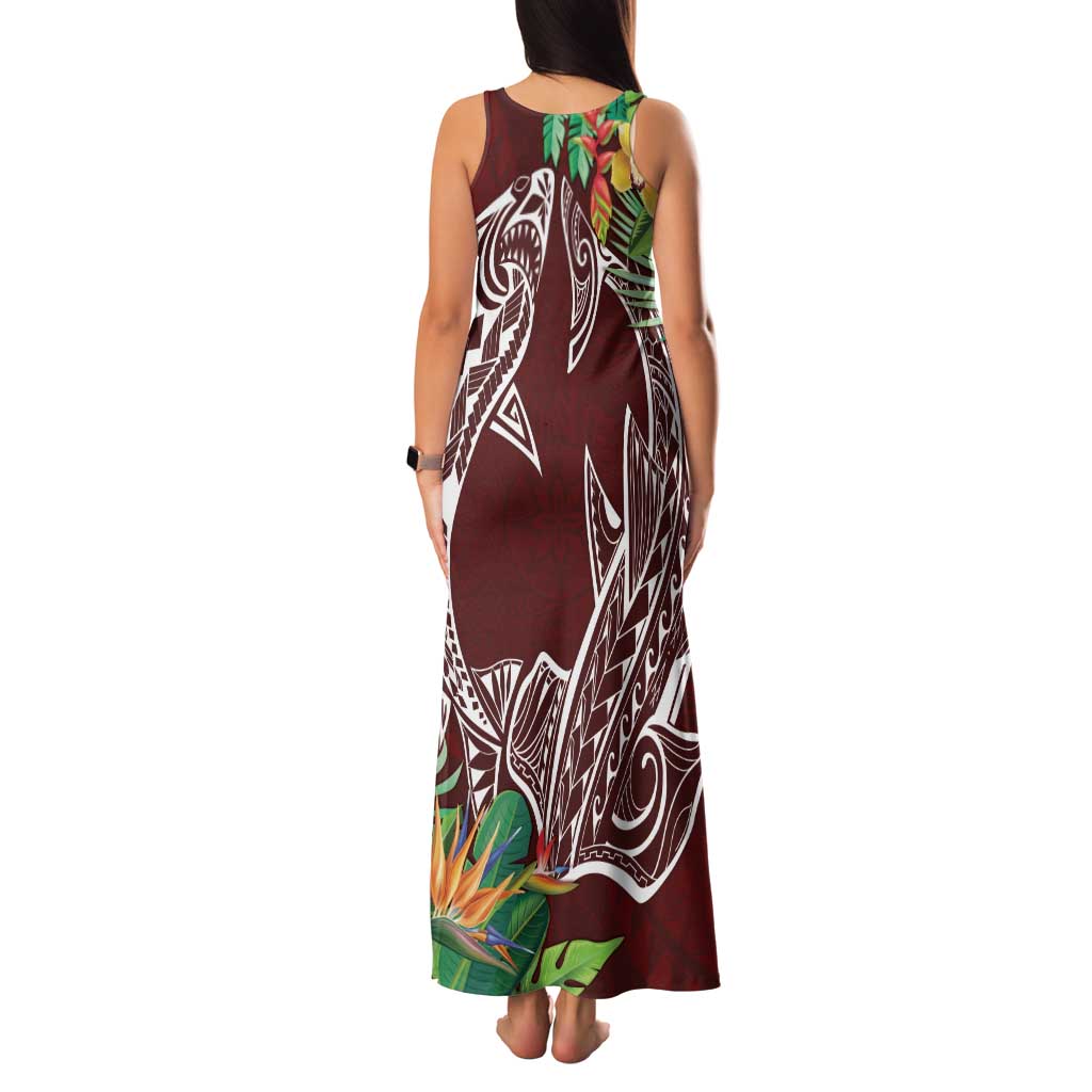 Polynesia Family Matching Tank Maxi Dress and Hawaiian Shirt Sharks Duo Tropical Oxblood LT7 - Polynesian Pride