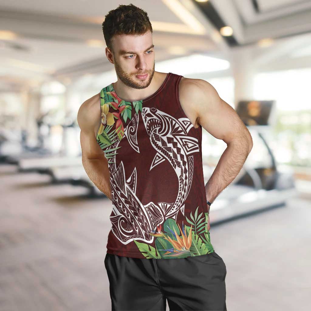 Polynesia Men Tank Top Sharks Duo Tropical Oxblood LT7 Oxblood - Polynesian Pride