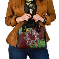 Polynesia Shoulder Handbag Sharks Duo Tropical Oxblood