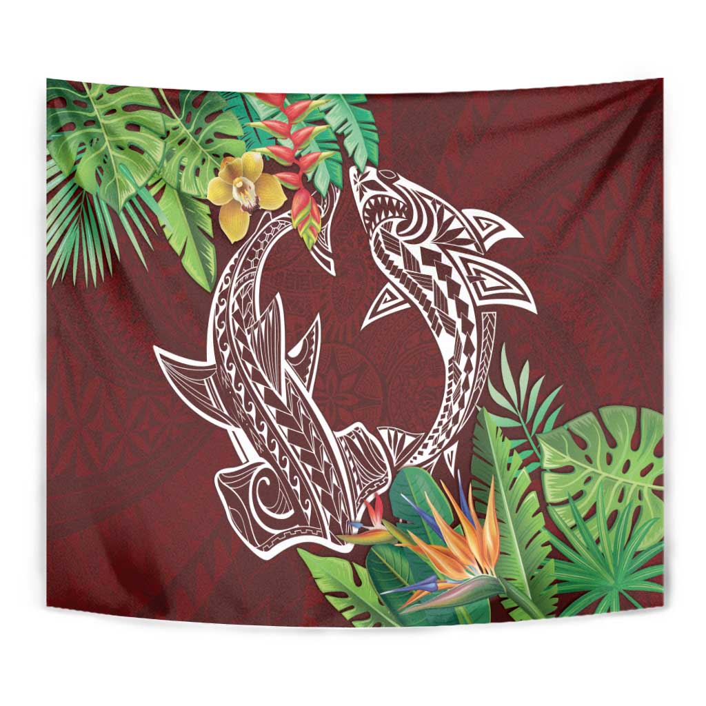 Polynesia Tapestry Sharks Duo Tropical Oxblood