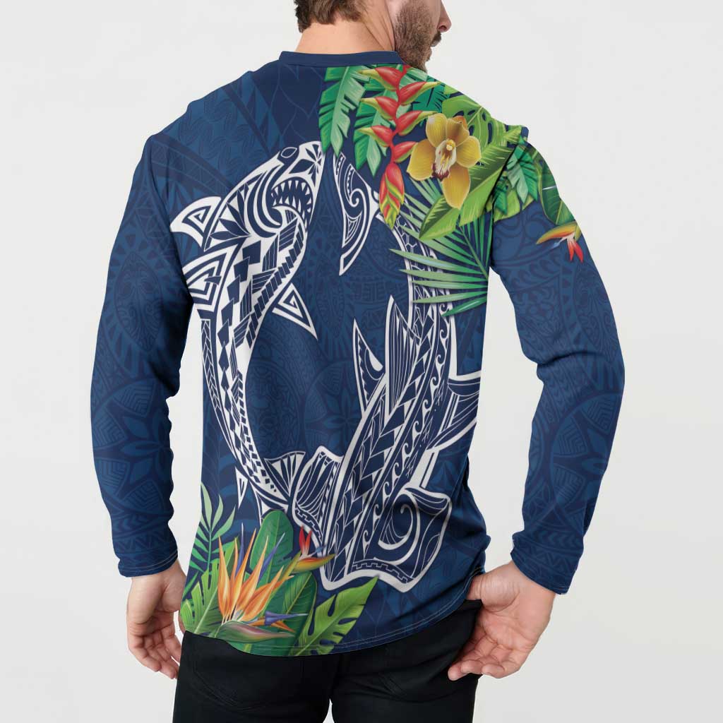Polynesia Button Sweatshirt Sharks Duo Tropical Navy