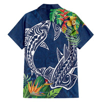Polynesia Family Matching Long Sleeve Bodycon Dress and Hawaiian Shirt Sharks Duo Tropical Navy LT7 - Polynesian Pride