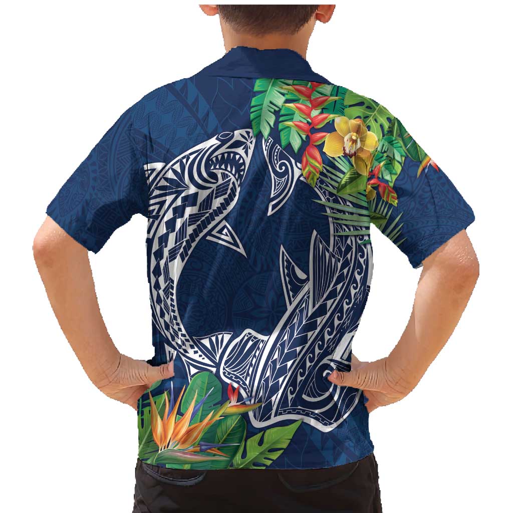 Polynesia Family Matching Mermaid Dress and Hawaiian Shirt Sharks Duo Tropical Navy LT7 - Polynesian Pride