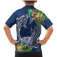 Polynesia Family Matching Mermaid Dress and Hawaiian Shirt Sharks Duo Tropical Navy LT7 - Polynesian Pride