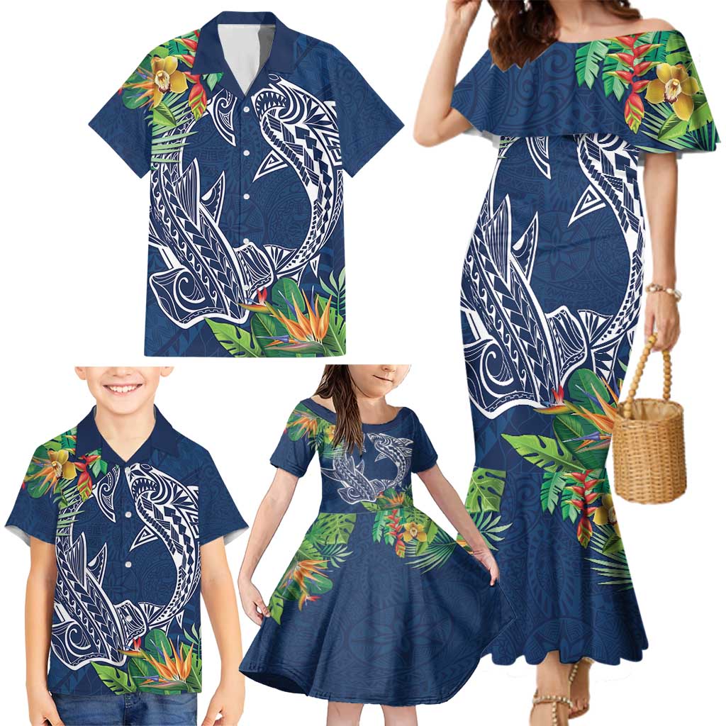 Polynesia Family Matching Mermaid Dress and Hawaiian Shirt Sharks Duo Tropical Navy LT7 - Polynesian Pride