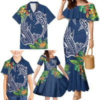 Polynesia Family Matching Mermaid Dress and Hawaiian Shirt Sharks Duo Tropical Navy LT7 - Polynesian Pride