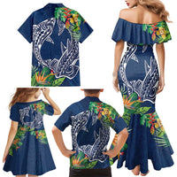 Polynesia Family Matching Mermaid Dress and Hawaiian Shirt Sharks Duo Tropical Navy LT7 - Polynesian Pride