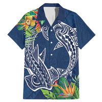 Polynesia Family Matching Mermaid Dress and Hawaiian Shirt Sharks Duo Tropical Navy LT7 Dad's Shirt - Short Sleeve Navy - Polynesian Pride