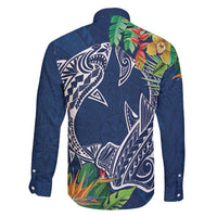 Polynesia Family Matching Mermaid Dress and Hawaiian Shirt Sharks Duo Tropical Navy LT7 - Polynesian Pride