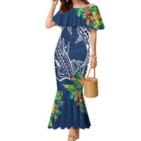 Polynesia Family Matching Mermaid Dress and Hawaiian Shirt Sharks Duo Tropical Navy LT7 Mom's Dress Navy - Polynesian Pride