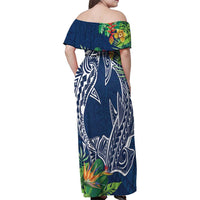 Polynesia Family Matching Off Shoulder Maxi Dress and Hawaiian Shirt Sharks Duo Tropical Navy LT7 - Polynesian Pride