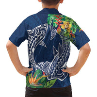 Polynesia Family Matching Short Sleeve Bodycon Dress and Hawaiian Shirt Sharks Duo Tropical Navy LT7 - Polynesian Pride