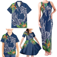 Polynesia Family Matching Tank Maxi Dress and Hawaiian Shirt Sharks Duo Tropical Navy LT7 - Polynesian Pride