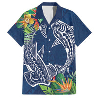 Polynesia Family Matching Tank Maxi Dress and Hawaiian Shirt Sharks Duo Tropical Navy LT7 Dad's Shirt - Short Sleeve Navy - Polynesian Pride