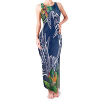 Polynesia Family Matching Tank Maxi Dress and Hawaiian Shirt Sharks Duo Tropical Navy LT7 Mom's Dress Navy - Polynesian Pride