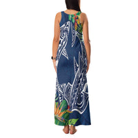 Polynesia Family Matching Tank Maxi Dress and Hawaiian Shirt Sharks Duo Tropical Navy LT7 - Polynesian Pride