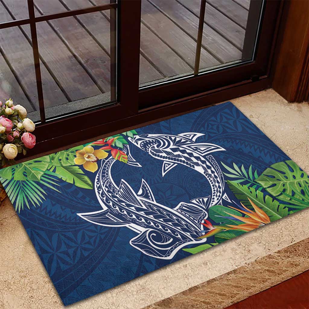Polynesia Rubber Doormat Sharks Duo Tropical Navy
