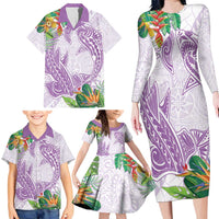 Polynesia Family Matching Long Sleeve Bodycon Dress and Hawaiian Shirt Sharks Duo Tropical Lavender LT7 - Polynesian Pride