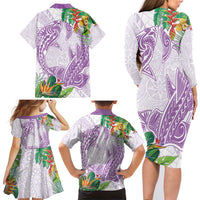 Polynesia Family Matching Long Sleeve Bodycon Dress and Hawaiian Shirt Sharks Duo Tropical Lavender LT7 - Polynesian Pride