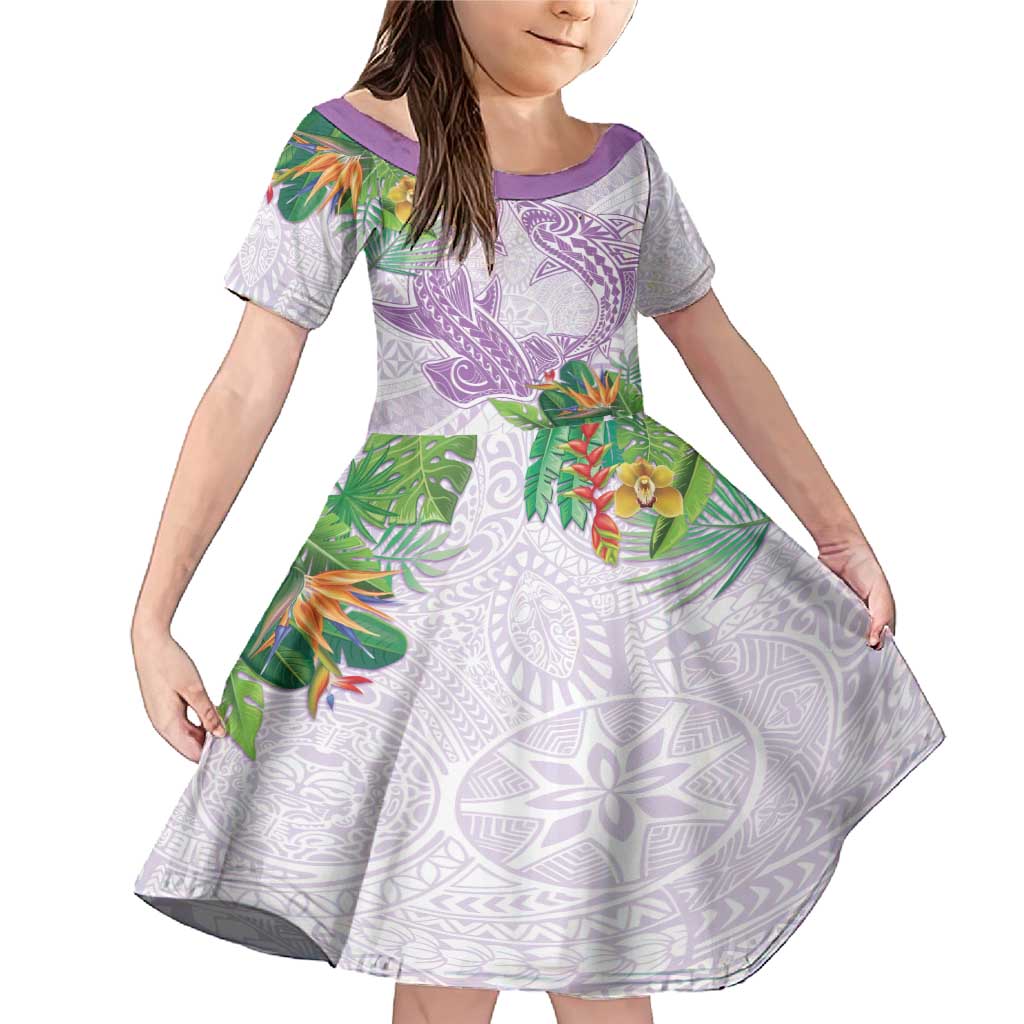 Polynesia Family Matching Mermaid Dress and Hawaiian Shirt Sharks Duo Tropical Lavender LT7 Daughter's Dress Lavender - Polynesian Pride