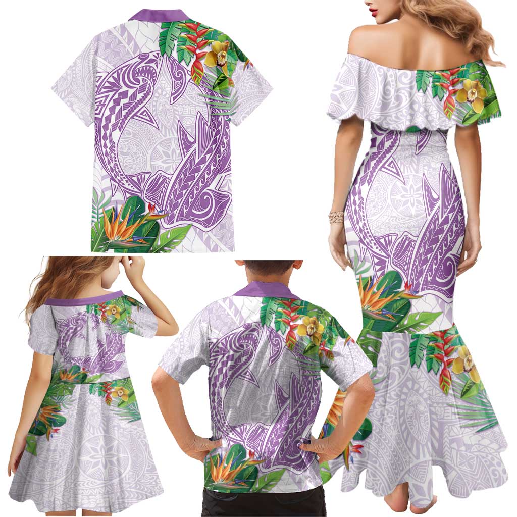 Polynesia Family Matching Mermaid Dress and Hawaiian Shirt Sharks Duo Tropical Lavender LT7 - Polynesian Pride