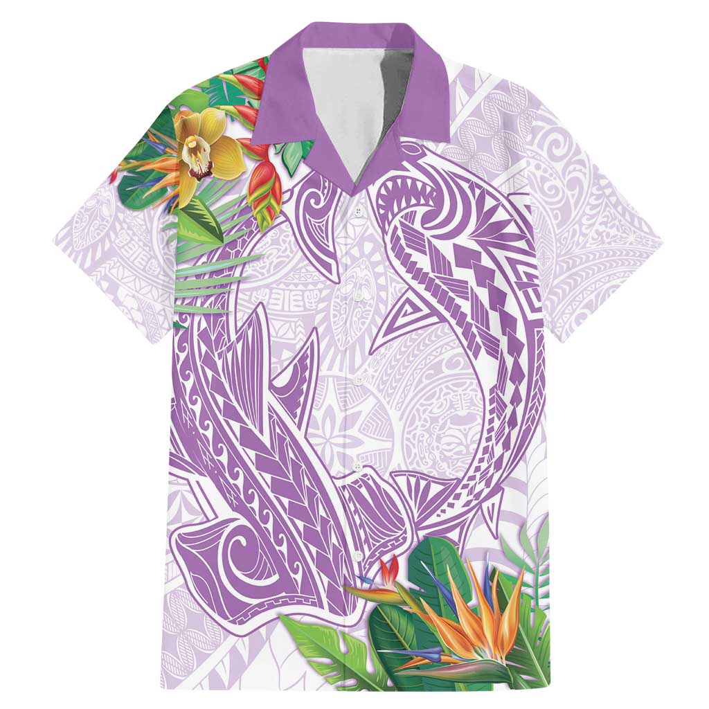 Polynesia Family Matching Mermaid Dress and Hawaiian Shirt Sharks Duo Tropical Lavender LT7 Dad's Shirt - Short Sleeve Lavender - Polynesian Pride