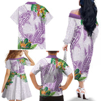 Polynesia Family Matching Off The Shoulder Long Sleeve Dress and Hawaiian Shirt Sharks Duo Tropical Lavender LT7 - Polynesian Pride