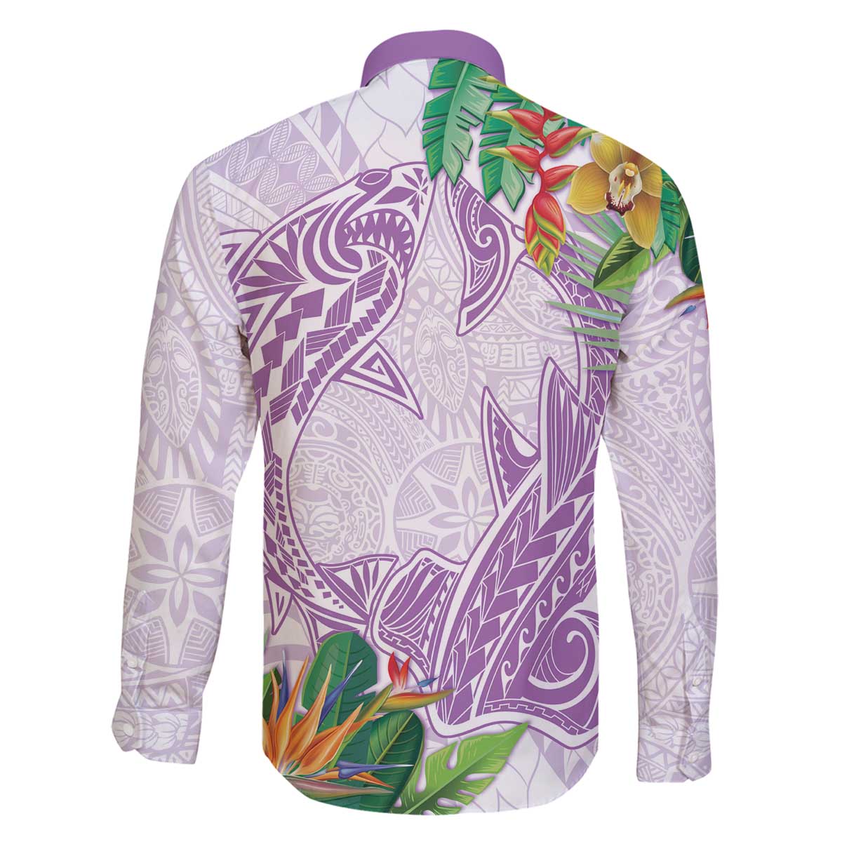 Polynesia Family Matching Off The Shoulder Long Sleeve Dress and Hawaiian Shirt Sharks Duo Tropical Lavender LT7 - Polynesian Pride
