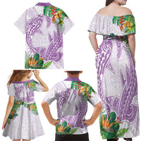 Polynesia Family Matching Off Shoulder Maxi Dress and Hawaiian Shirt Sharks Duo Tropical Lavender LT7 - Polynesian Pride