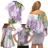 Polynesia Family Matching Off Shoulder Short Dress and Hawaiian Shirt Sharks Duo Tropical Lavender LT7 - Polynesian Pride