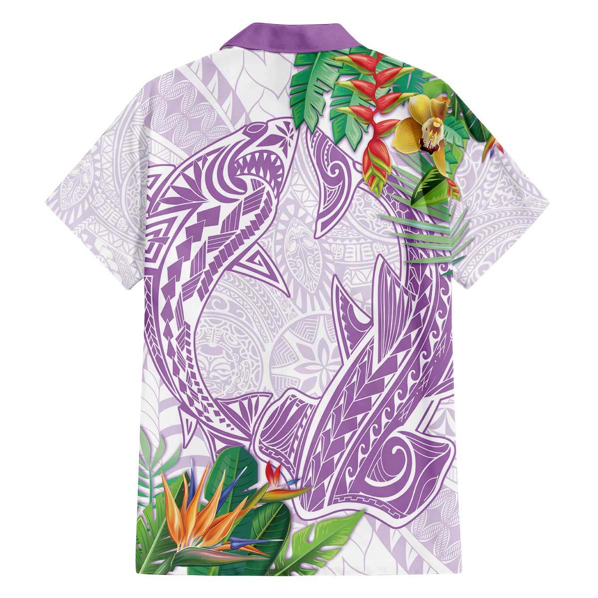 Polynesia Family Matching Off Shoulder Short Dress and Hawaiian Shirt Sharks Duo Tropical Lavender LT7 - Polynesian Pride