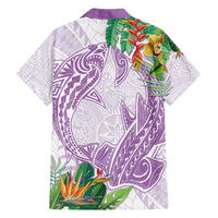 Polynesia Family Matching Off Shoulder Short Dress and Hawaiian Shirt Sharks Duo Tropical Lavender LT7 - Polynesian Pride