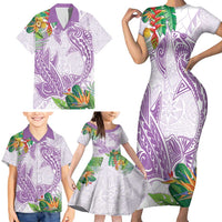 Polynesia Family Matching Short Sleeve Bodycon Dress and Hawaiian Shirt Sharks Duo Tropical Lavender LT7 - Polynesian Pride