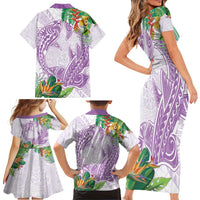 Polynesia Family Matching Short Sleeve Bodycon Dress and Hawaiian Shirt Sharks Duo Tropical Lavender LT7 - Polynesian Pride