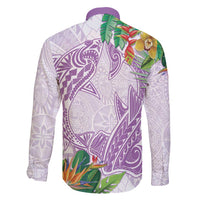 Polynesia Family Matching Short Sleeve Bodycon Dress and Hawaiian Shirt Sharks Duo Tropical Lavender LT7 - Polynesian Pride