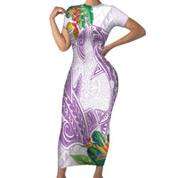 Polynesia Family Matching Short Sleeve Bodycon Dress and Hawaiian Shirt Sharks Duo Tropical Lavender LT7 Mom's Dress Lavender - Polynesian Pride